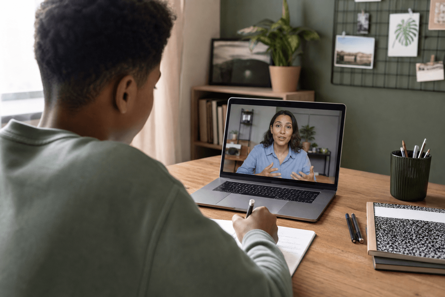 Learner in a live online lesson with an instructor